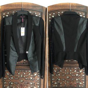 Faux Leather Jacket with Sheer Sleeves